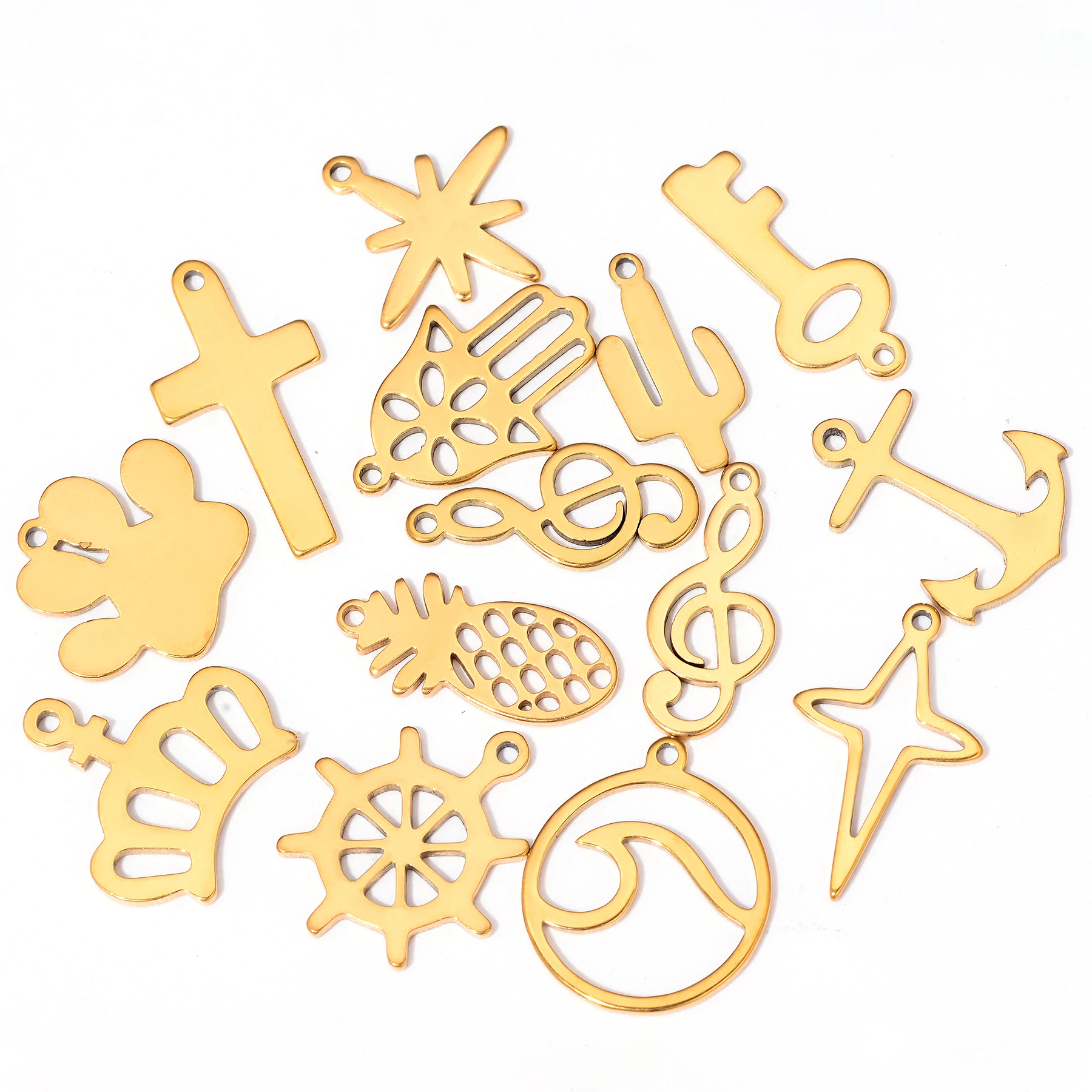 25Pcs Stainless Steel Music Note Anchor Star Key Crown Palm Charms Pendant DIY Necklace Bracelet Jewelry Making Accessories - view 2