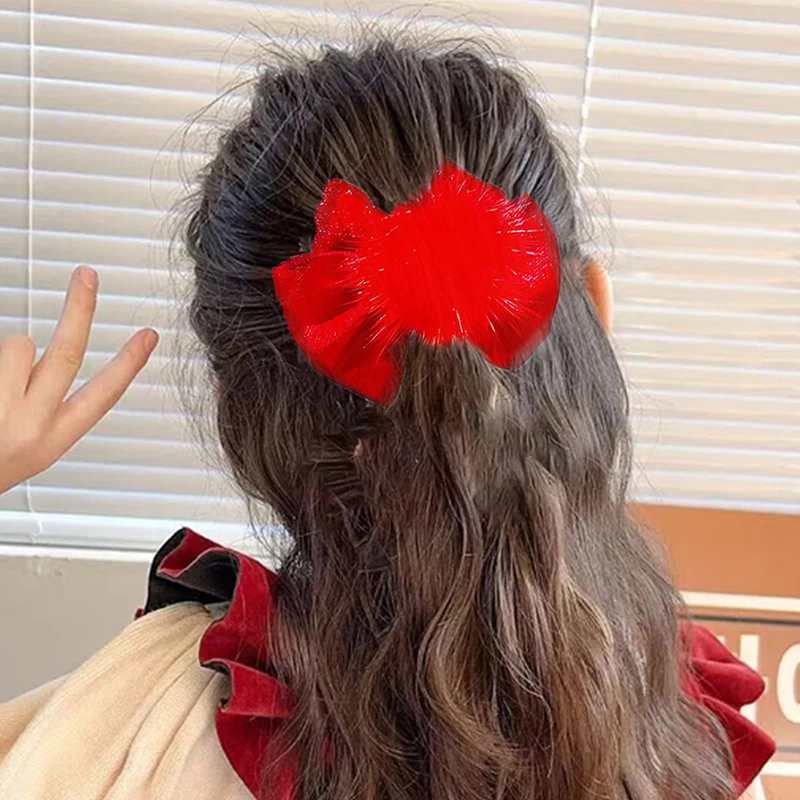 Grande imitação vermelha coelho pele cabelo ornamento, cabelo do bebê círculos pinos, veludo arco acessórios, Natal, ano novo, China