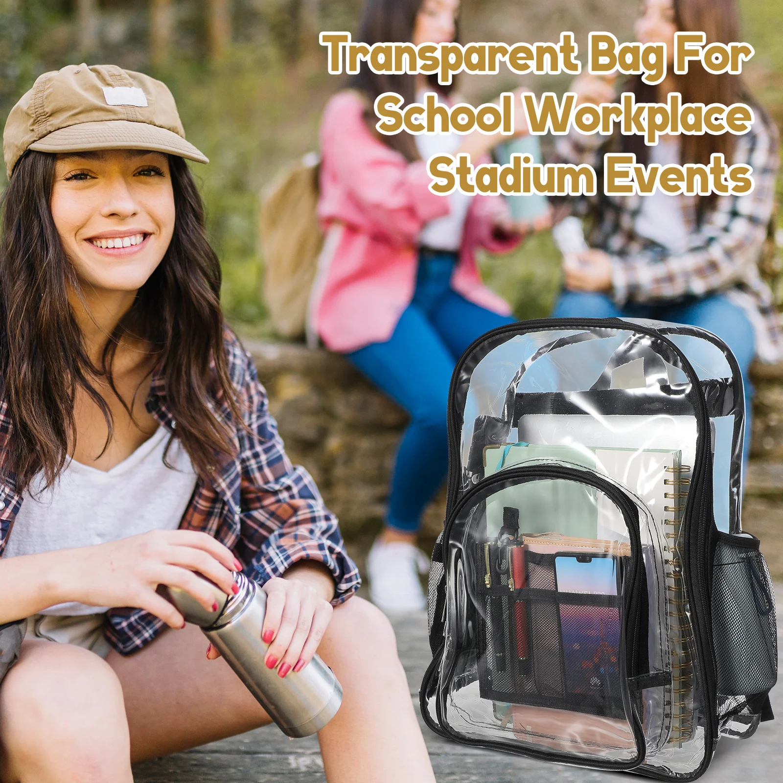 Clear Stadium Backpack Transparent Durable PVC Book Bag for School Stadium Events Travel Clear Adjustable Bag See Through Bag,