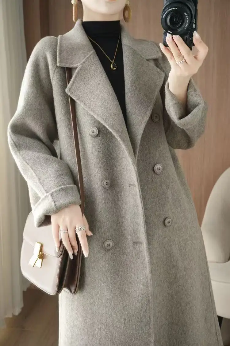 Dark Gray Double-Sided Woolen Coat For Women In Autumn And Winter 2025, New Hepburn Style High-End Mid Length Jacket