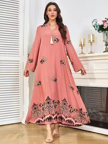 Middle East Dubai Evening Dress Muslim Luxury Fashion Women's Dress Loose Waist Large Size Long Dress Fashion Women's Robe