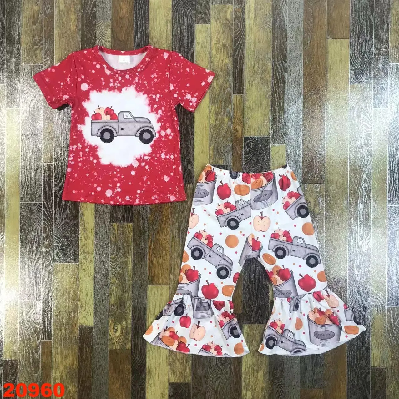 KIds Boys Girls  Short Sleeve T-shirt Tops Plus Pants Pants Set Cotton Bell-bottom Pants Outdoor School Kids Clothes Printed