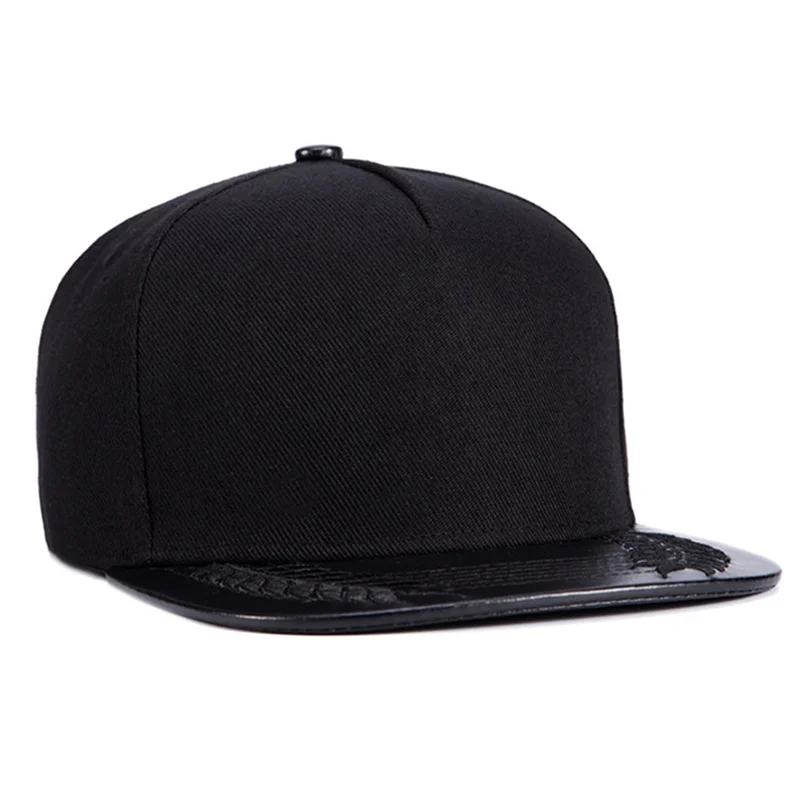 Men PU Leather Wheat ear embroidery baseball Cap Black Sport Hats Street Hip Hop Caps Men Fashion Snapback Hat Trucker Hats