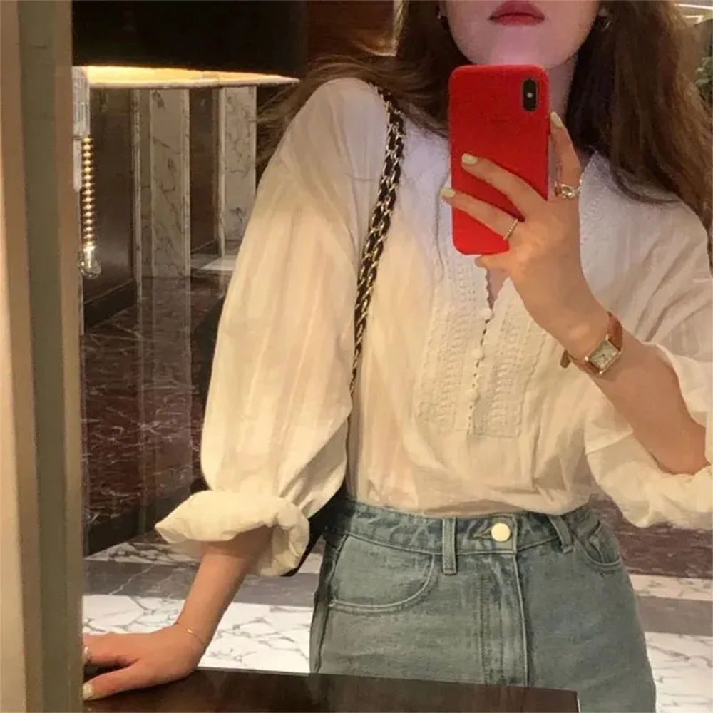 Lace Patchwork Design Sensation Hollow Out Short Blouse Women Summer Sweet Youth Stylish Small Shirt Korean Style Slim Fit Tops