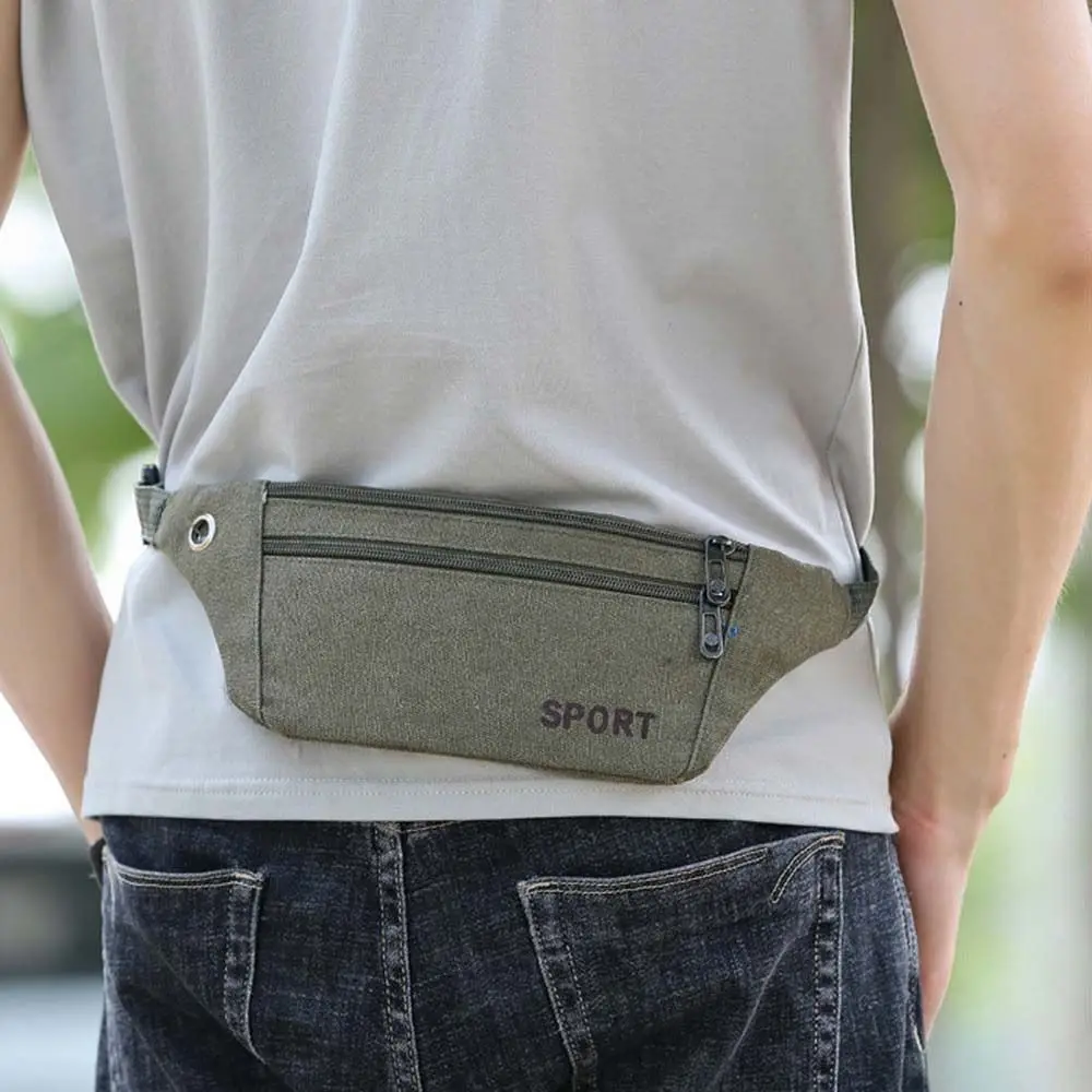 Monocromática Canvas Waist Packs com Zipper, Outdoor Sport Pouch, Money Pouch, Travel Chest Bag