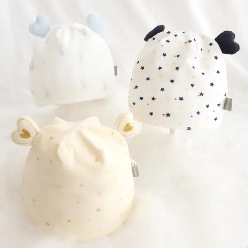 Q22d جميل قبعة الطفل قبعة متماسكة الكروشيه للرضع 0-3 أشهر من القطن رأس العنوان الدافئ والعصري الطبقات 2 طبقة لأسلوب إضافي #5