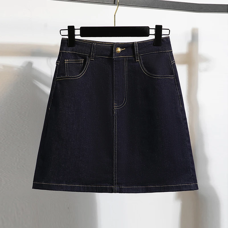 Vintage Loose Plus Size Denim Skirts Women Summer Casual A-Line Mini Skirts With Shorts Dark Blue High Waist Jeans Skirt Woman