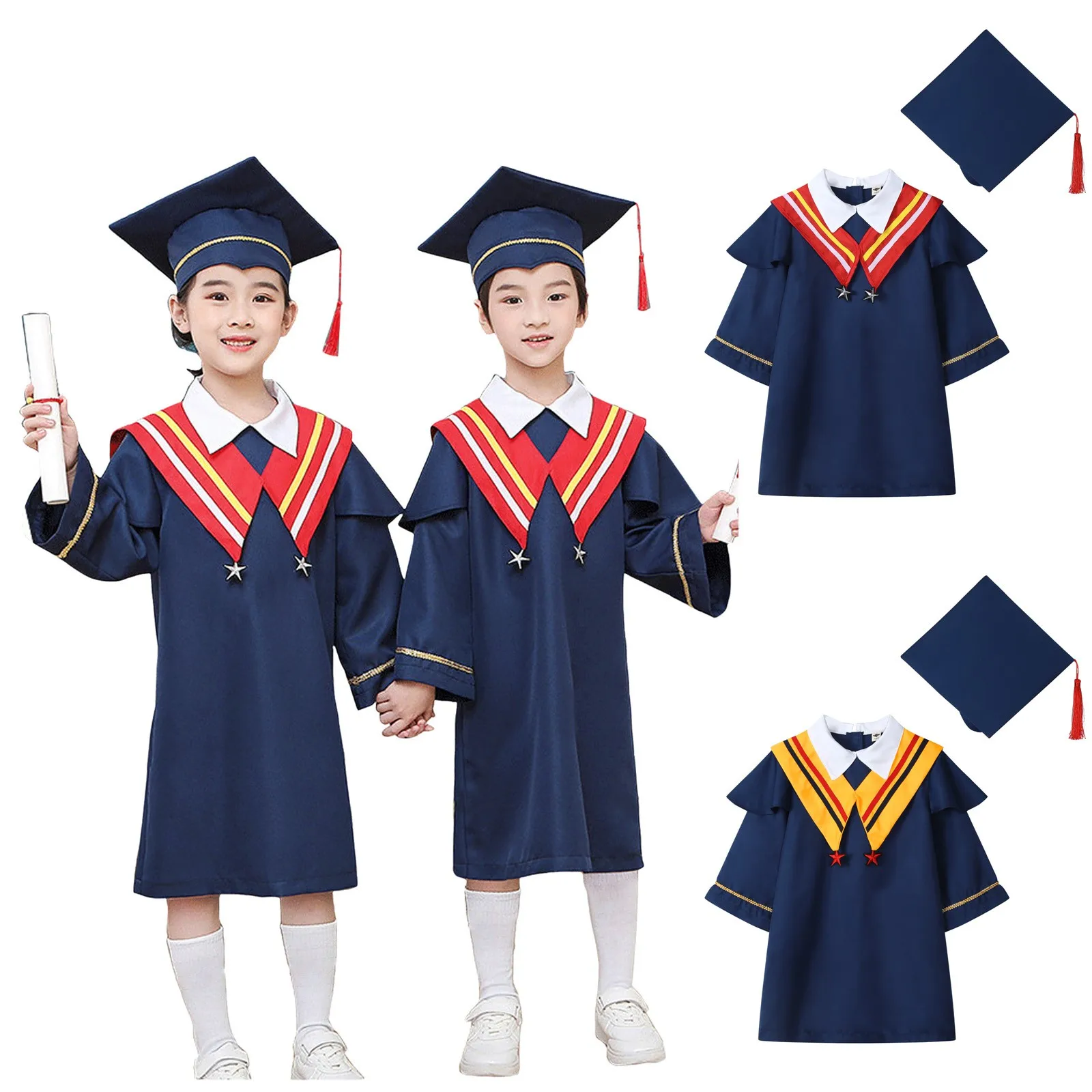 Terno de graduação para crianças, Kindergarten Kid, Toddler Graduação Vestido, Pré-escolar Graduação Cap Vestido, Roupa Cerimônia, 2024