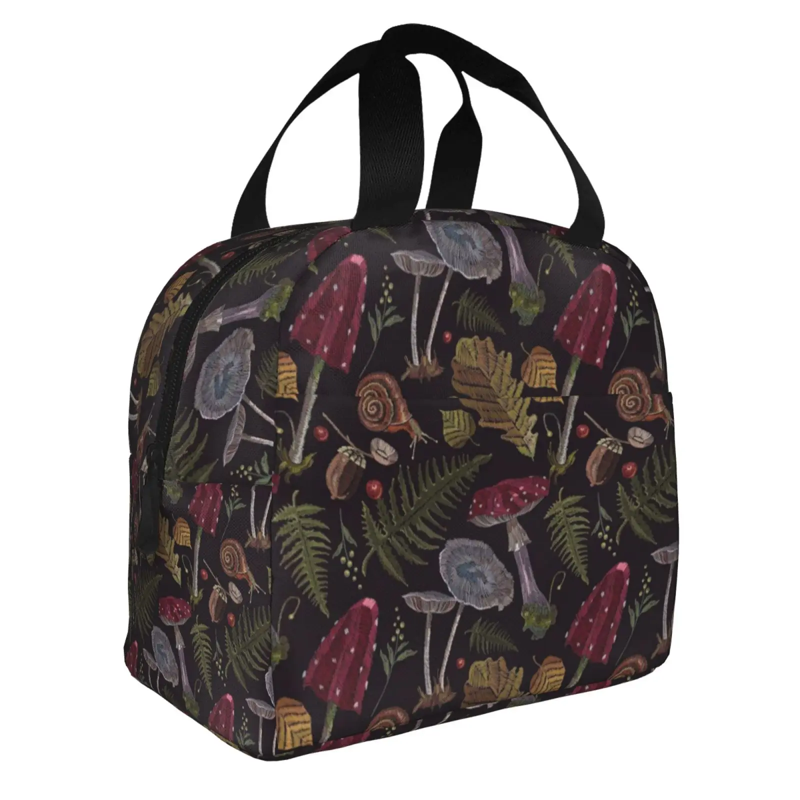 Thanksgiving Mushrooms Harvest Botanical Night Garden Print Lunch Bag Portable Thermal Oxford Tote Bag for Work School Travel