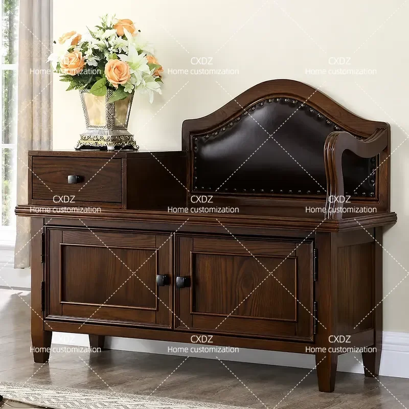 Solid Wood Shoe Changing Stool with Storage Sitting Bench for Entryway Wall Mounted Shoe Cabinet Retro Home Organization