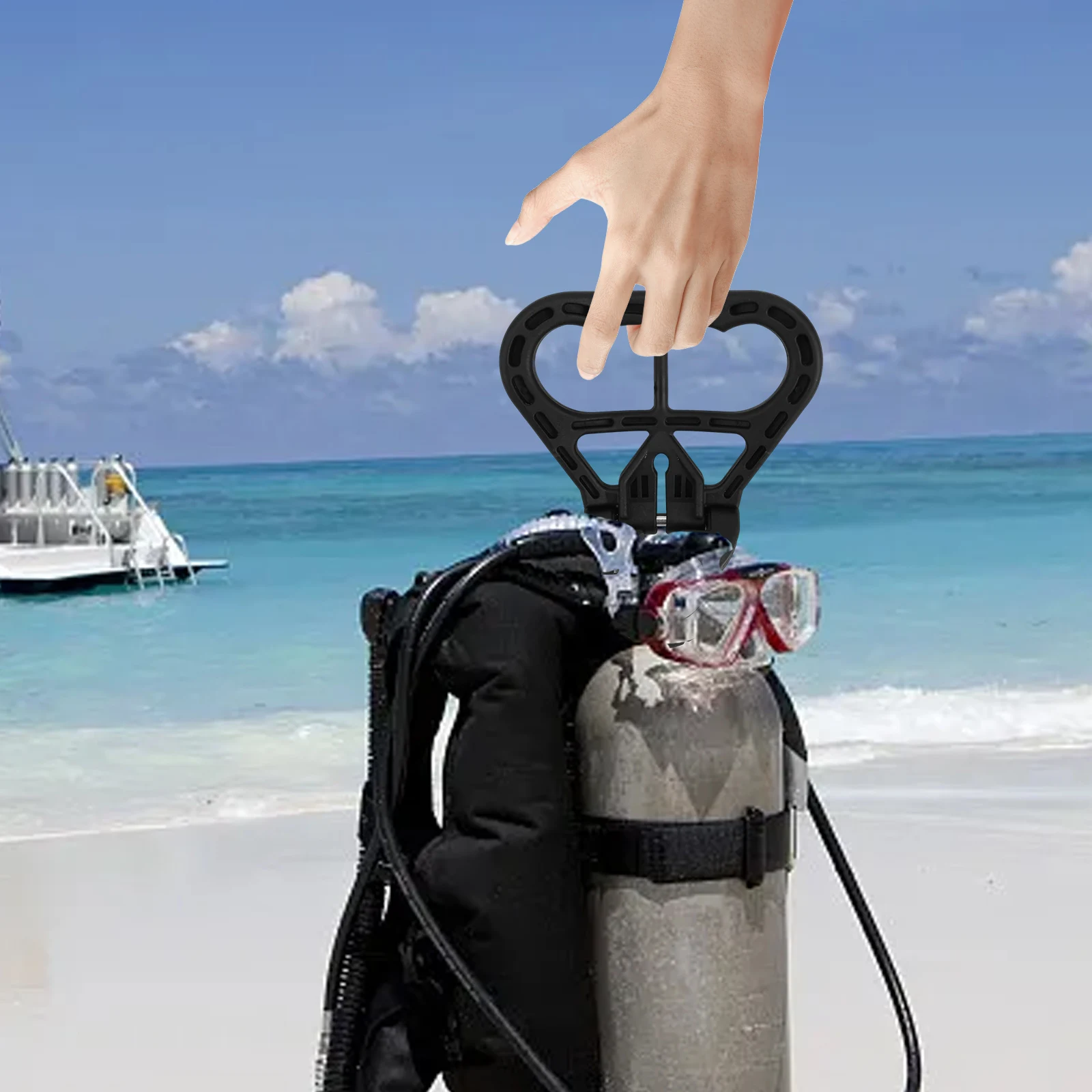 1Pc Scuba Diving Cylinder Tank Handle Holder Rotating Steel Grip For 39-41mm Neck Air Bottles Nylon Carry Strap Black