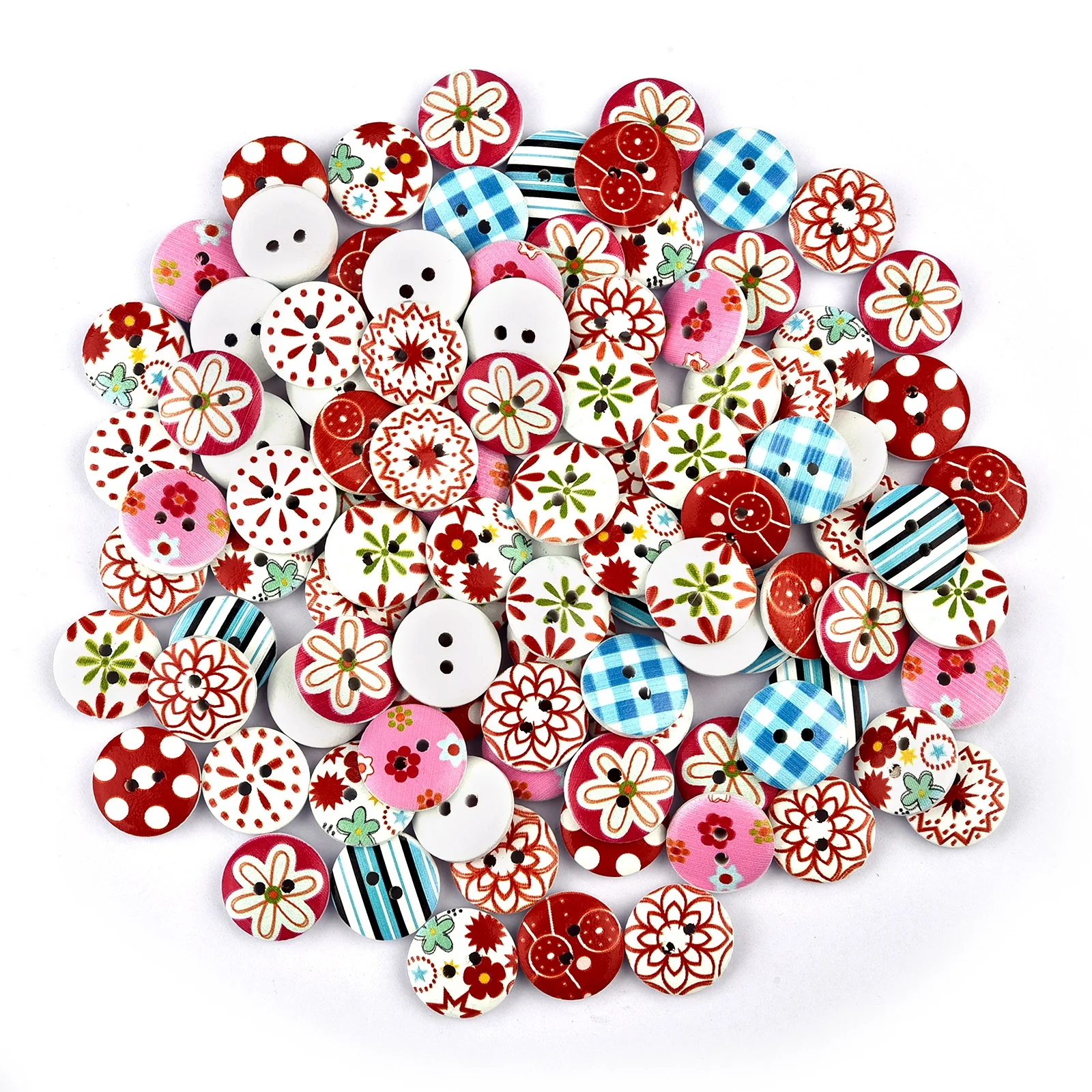 30pcs 15mm Variety of Styles of Mixed Wood Buttons Round Button Monogrammed Love Scrapbooking for Wedding Decor Sewing