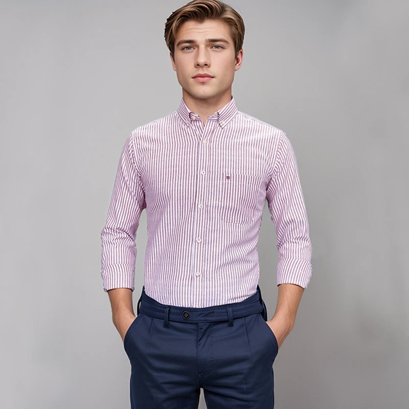 Men's 100% Cotton Shirt Long Sleeve Plaid Oxford Casual Solid Color striped Regular Fit Formal Dress Shirt Oversized 7XL 6XL 5XL