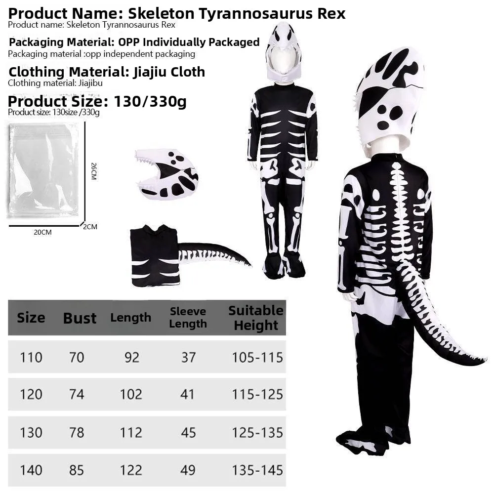

loween Skeleton rannosaurus Cosplay Costume Children's Terror Role-plang Stage Performance Clothing Cross-border