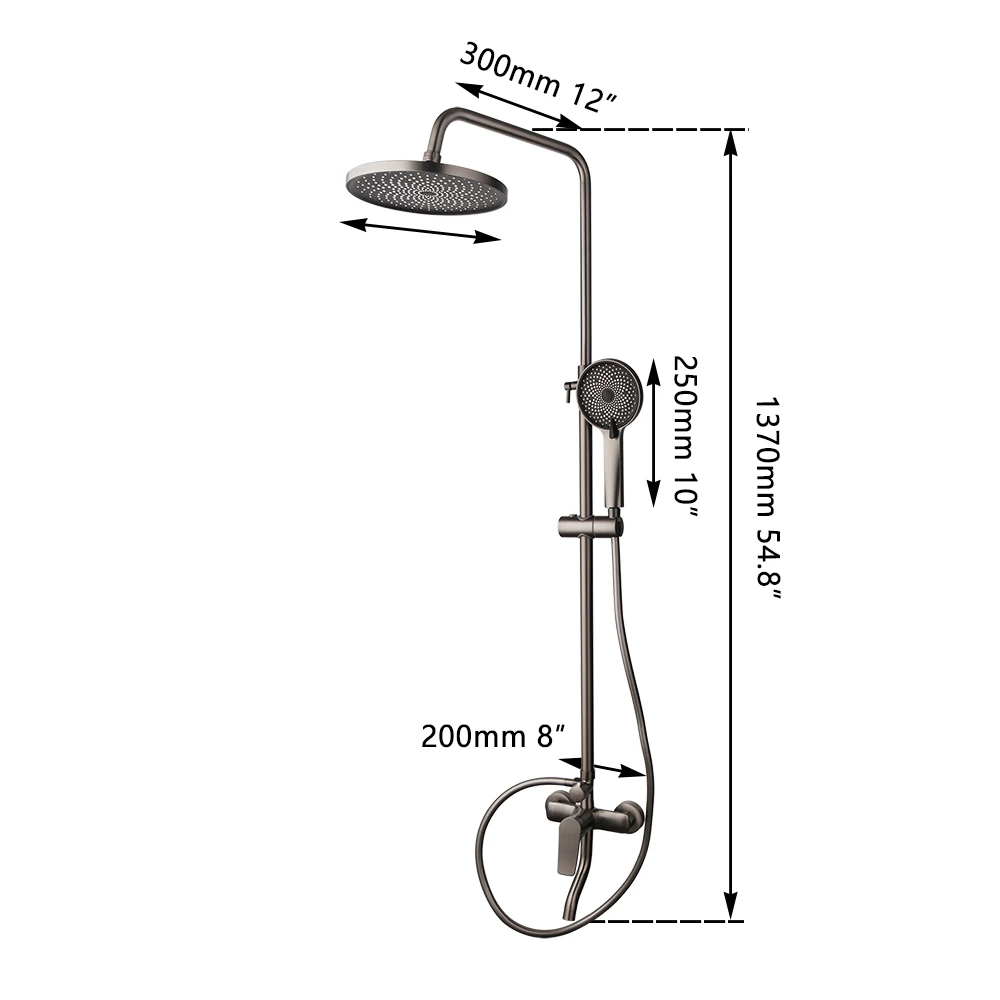 SINLAKU Bathroom Shower Set Brushed Gun Grey Wall Mounted With Round Shower Head And Useful Stream Lower Water Outlet Mixer Taps