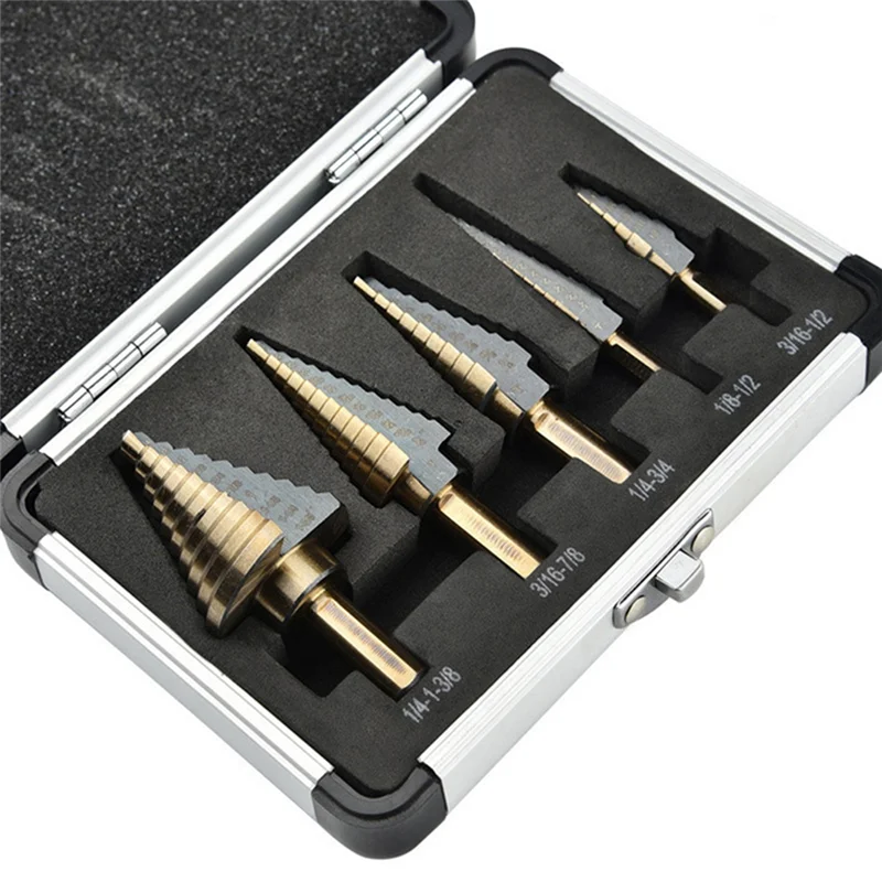 

A83I-5Pcs HSS 4241 Cobalt Step Drill Bit Set Metal Drilling Hole Tools, Cone Drill Bits For Metal Iron Aluminum Copper Steel