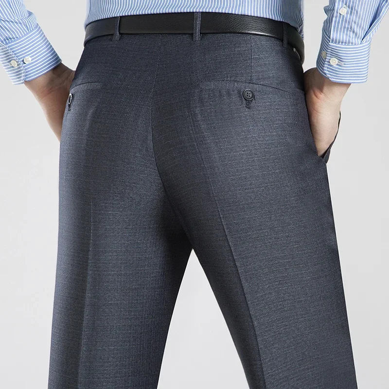 Pantalones de traje fino para hombre, pantalón Formal de seda sólida, largo, holgado, para oficina, talla 29-56, primavera y otoño, para verano