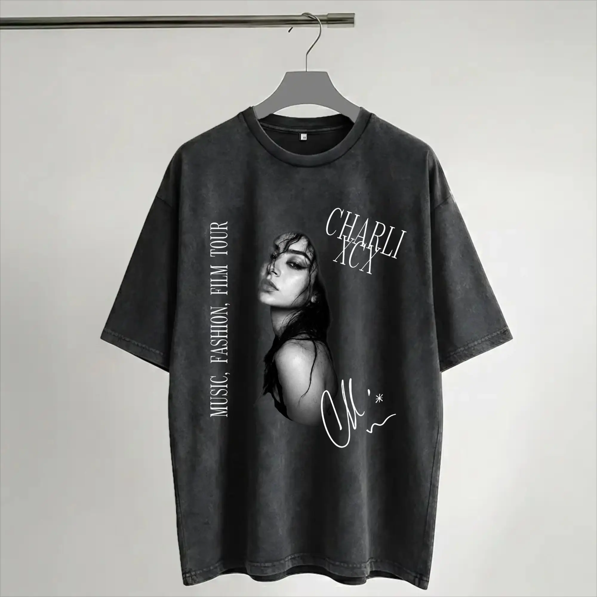 Charli XCX 2026 Music Fashion Film Tour  Merch Washed T Shirt Men Women Streetwear Hip Hop T-Shirts Printed  Tee Shirt