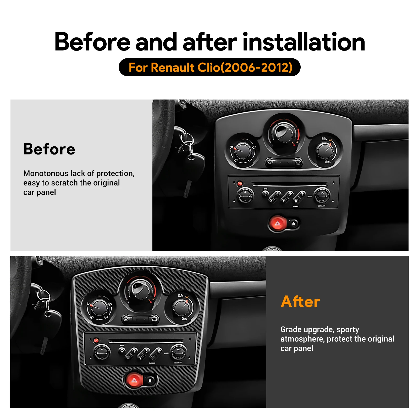 For Renault Clio 3 III 2006 2007 2008 2009 2010 2011 2012 Real Soft Carbon Fiber Sticker Car CD AC Panel Interior Accessories