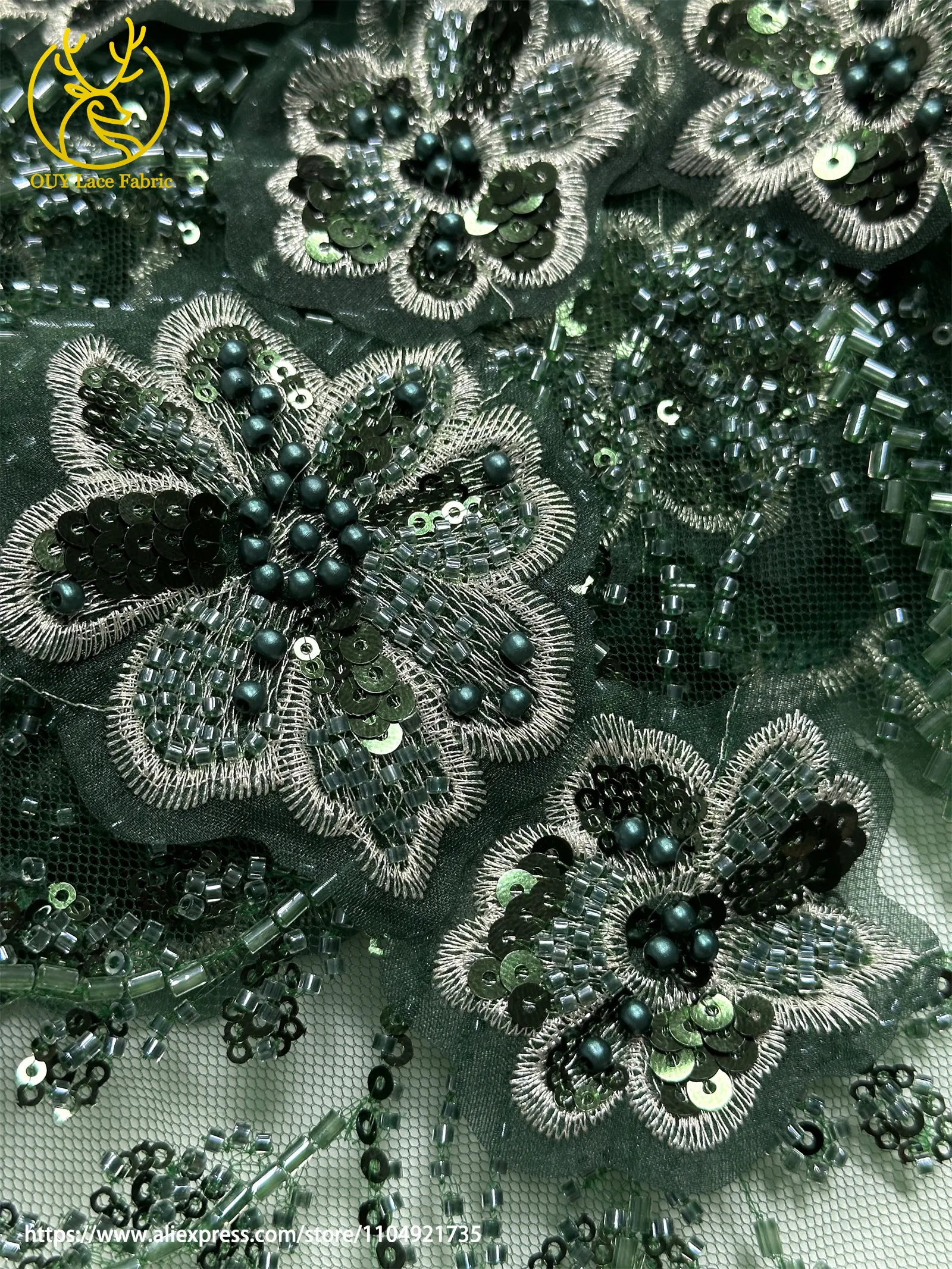 Afrikanischer Perlenstickerei-Spitzenstoff 2026 Hochwertige Französische 3D-Blumen-Pailletten-Stickerei Tüllspitze für Party- und Hochzeitskleider – Detail 11