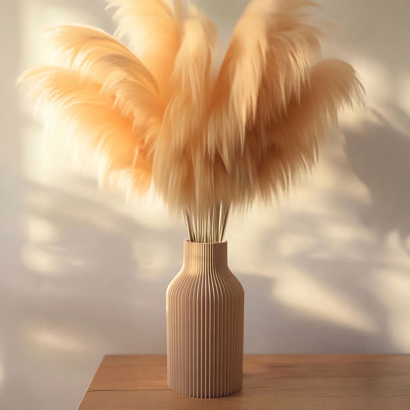 1pc Modern Minimal Matte Flower Vase, Vertical Ribbed Slender Neck Vase for Pampas Grass Faux Flowers, Home Office Wedding Decor