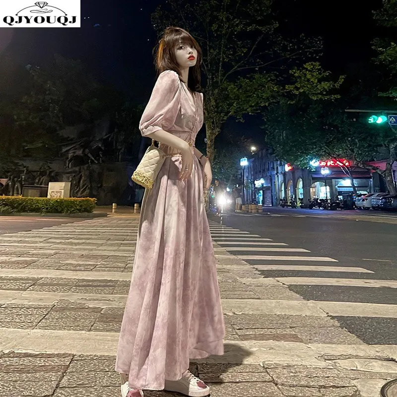 Vestido largo de gasa para mujer, prenda de vestir de alta gama, edición coreana, talla grande, novedad artística, tendencia 2024