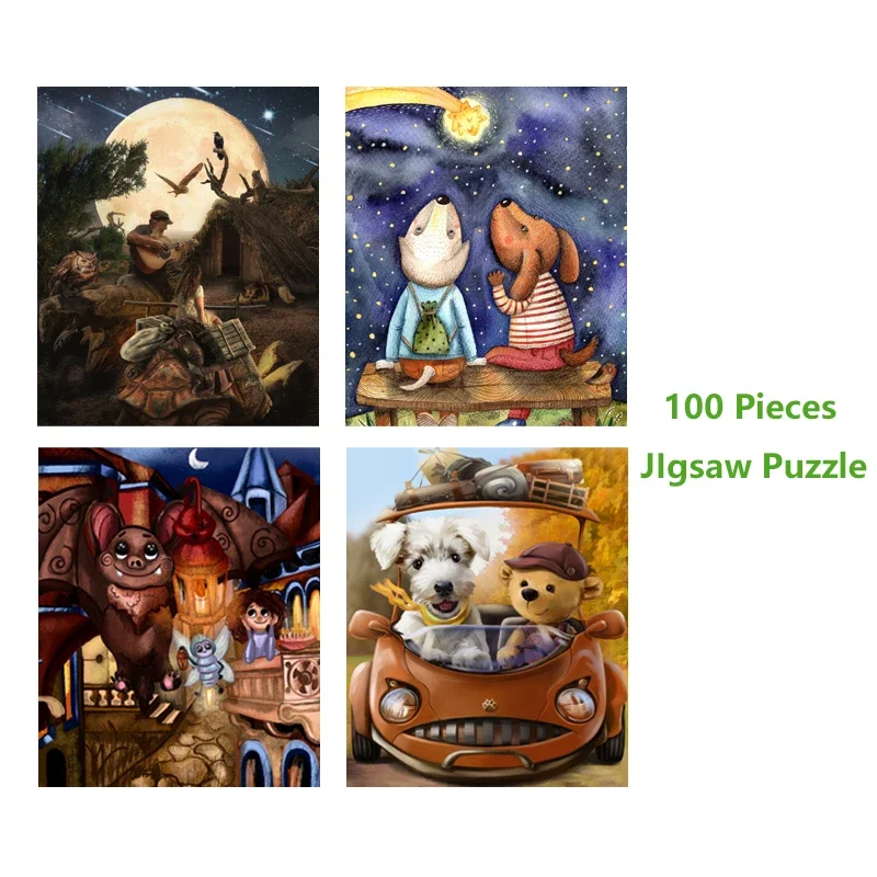 100 Pieces Jigsaw Puzzle Games Assembling Picture Cartoon Animals Dog Driving Decompression Puzzles Toy Educational Gifts