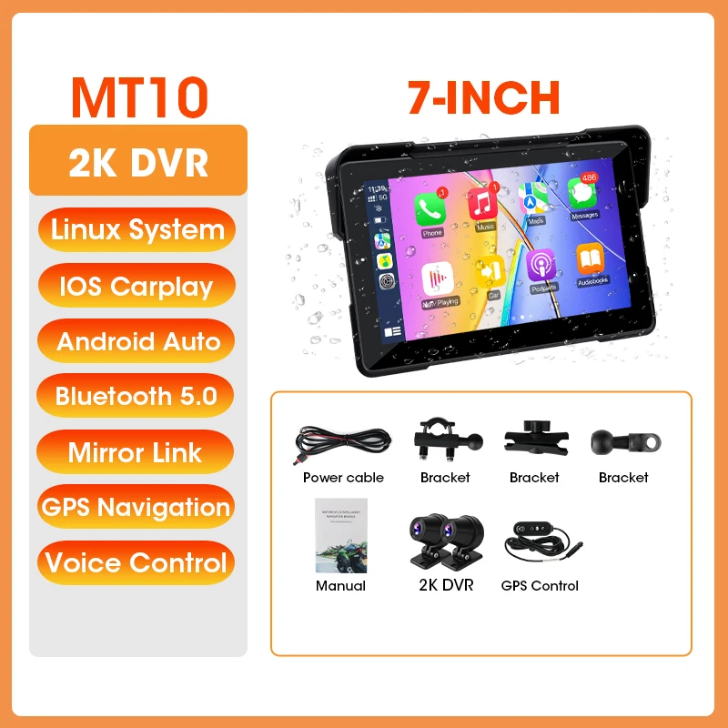 7 inch Carplay motorfiets GPS-navigatie 2K Moto DVR Draadloos Android Auto-scherm Draagbare drive-recorder Moto Monitor