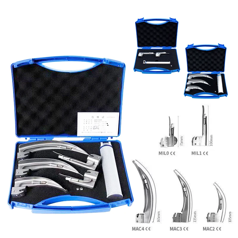 

Medical Adult Children Kids Stainless Steel Reusable Anesthesia Oral Mirror LED Tracheal Intubation Anesthesia Laryngoscope Set