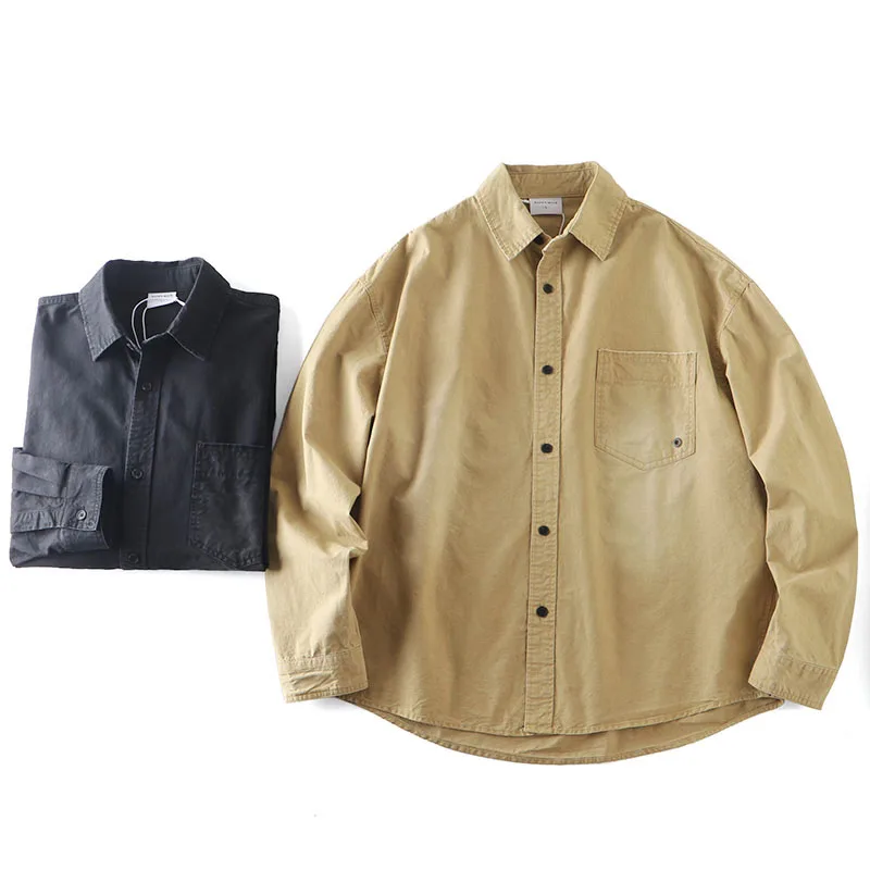 

Ретро Waed из чистого хлопка Long Sve Спецодежда irt Jaet Свободный крой American Sle Повседневная универсальная осенняя новинка для мужчин