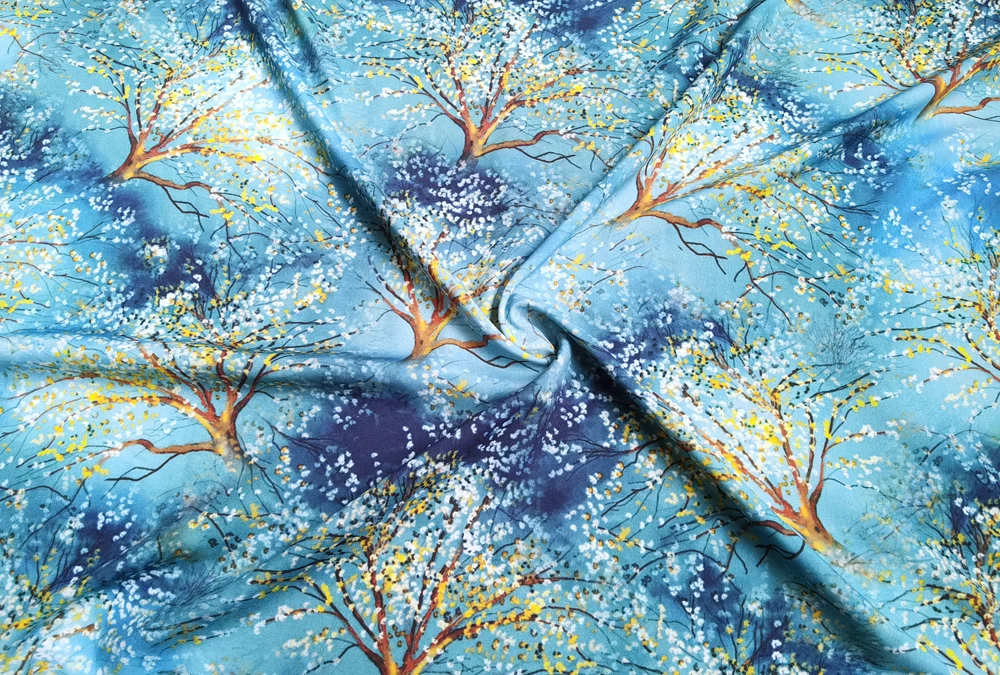 1 meter X 1.4 meter Forest Trees Digitally Print Viscose Cotton Fabric For Robes Arabian