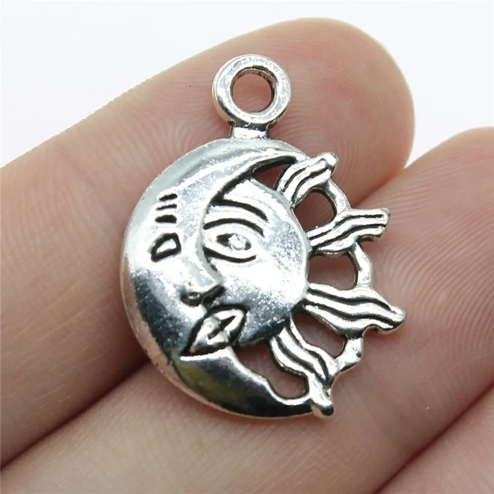 WYSIWYG 4pcs 26x20mm Antique Silver Color Moon And Sun Charms Pendant For DIY Jewelry Making Handmade Jewelry Craft Findings