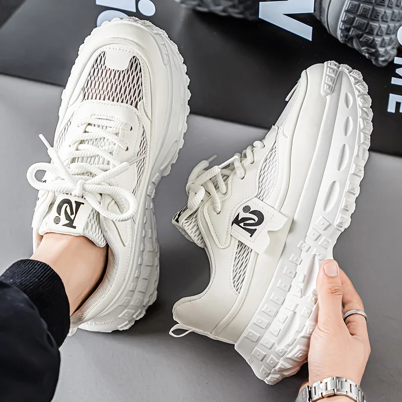 Casual Men's Running Shoes Summer Trendy All-Match Thickened Sole Anti-Slip Dad Shoes Tire Bottom Fashionable Work Boots