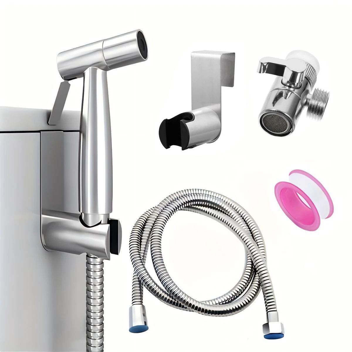 

Toilet faucet bidet sprayer with faucet diverter, 59.06-inch hose and hook, bathroom sink spray gun, handheld toilet spray gun.
