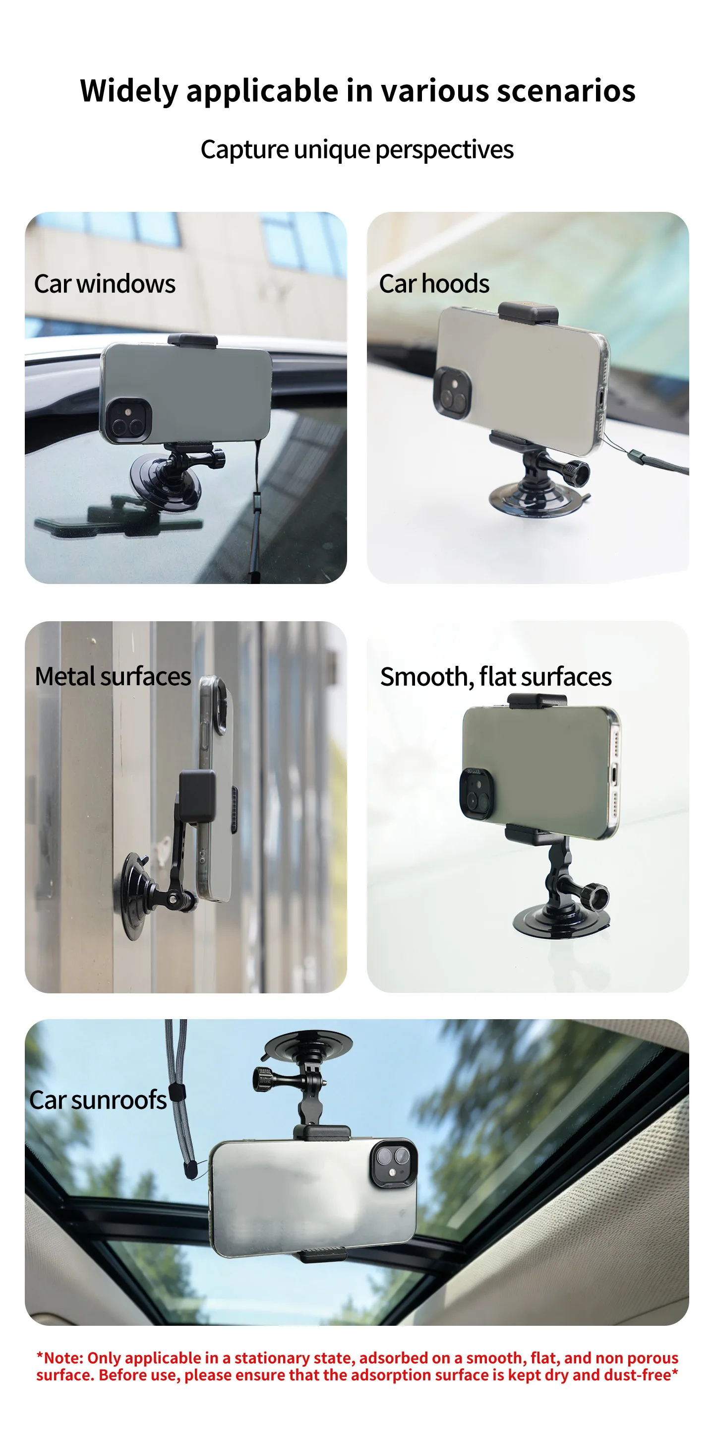 Langlebige Silikon-Aluminium-Saugnapfhalterung mit Cold Shoe Handyhalterung für GoPro DJI Action-Kamera – Schnelle Installation, wiederverwendbare Basis – Detail 12