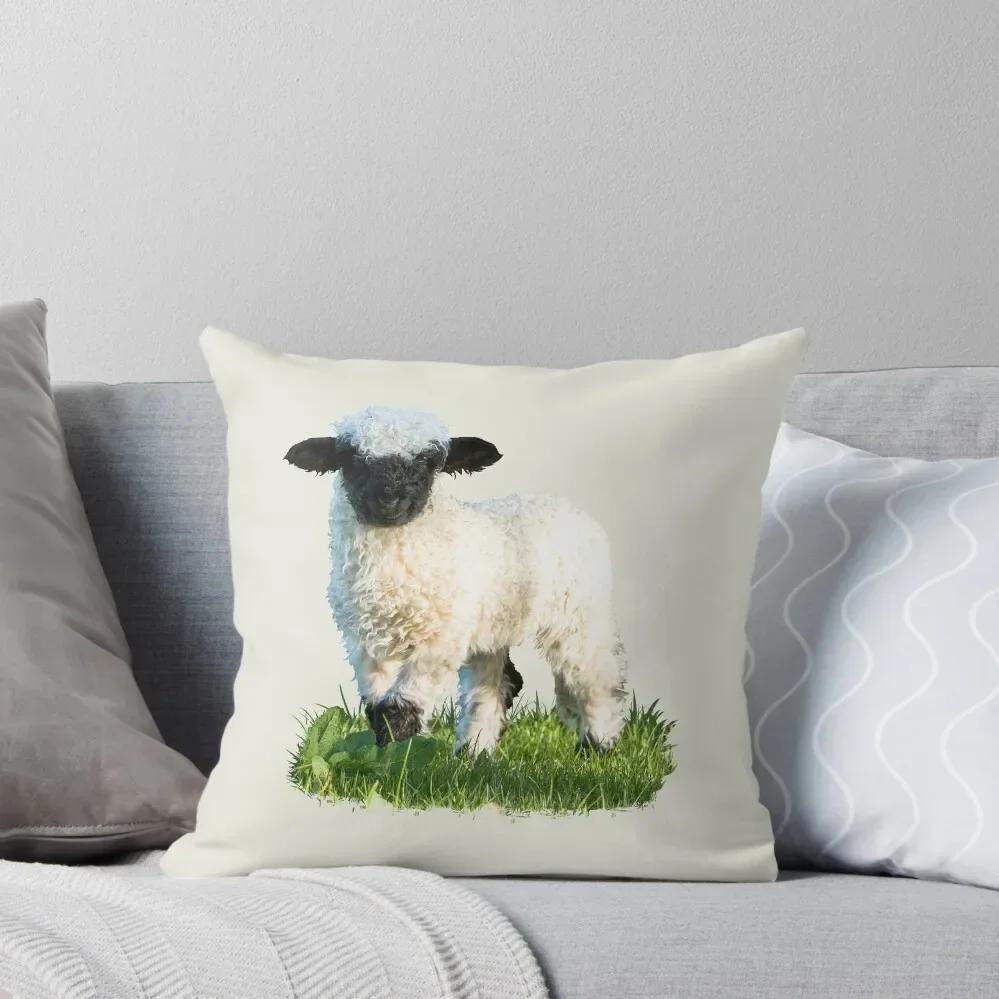 Valais Blacknose Lamb in a Meadow Throw Pillow home decor items Room decorating items Christmas Pillow Covers Pillow