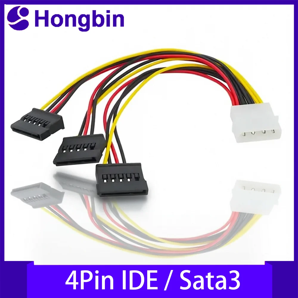 IDE Molex 4Pin Male to SATA Female Splitter Cable 1-to-3 Extend Convert Wire for PC Computer Hard Disk Power Cord Adapter