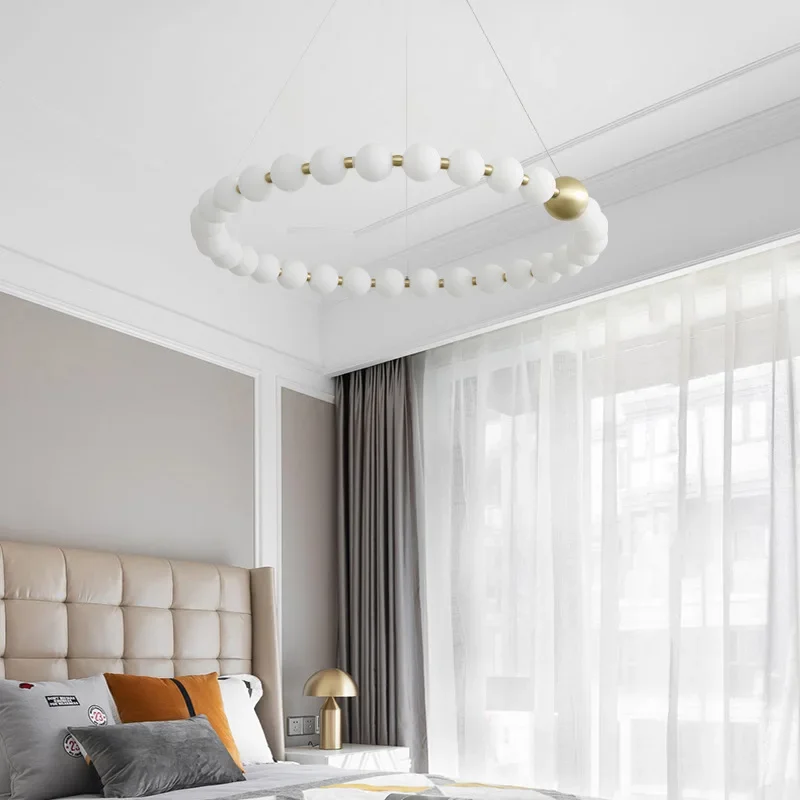 French Pearl Necklace Dining Chandelier Nordic Living Room Chandelier Full Copper Chandelier Buddha