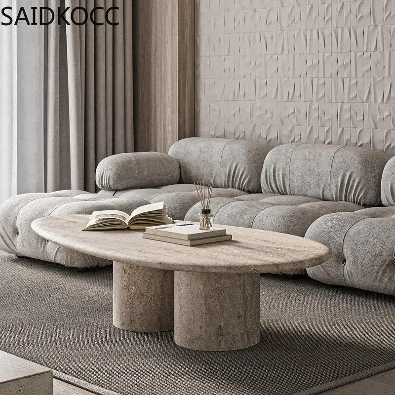 Nordic Modern Italian Style Living Room Stone Travertine Oval Coffee Table Wholesale Customization