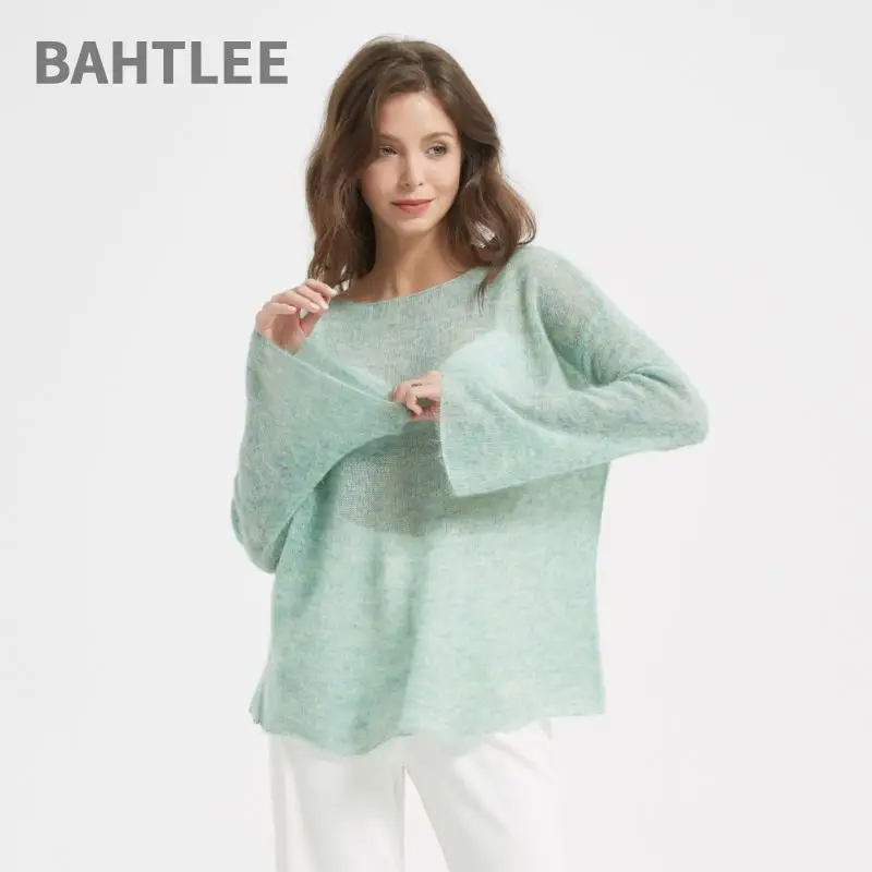 BAHTLEE-Women\'s Alpaca Wool Sweater, Long Sleeves, O-Neck, Knitted, Jacquard, Loose, Royal Baby, Winter