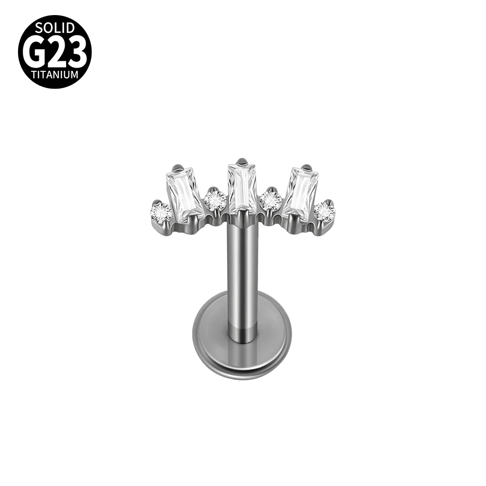 16G Cz Crown Pure Titanium Lip Studs