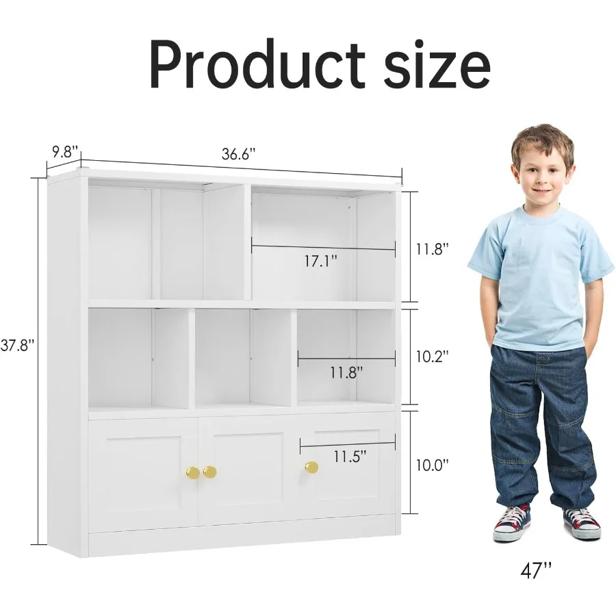 Multifunctionele vloerkist Boekenplank en speelgoedopbergorganisator met 3 kasten en 5 open vakken voor speelkamer en kinderkamer