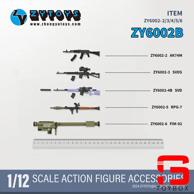 In Stock ZYTOYS ZY6002 1/12 Scale AK74M SVDS SVD RPG-7 FIM-92 Gun Weapon Model 5pcs/Set Fit 6'' Soldier Action Figure Body Dolls