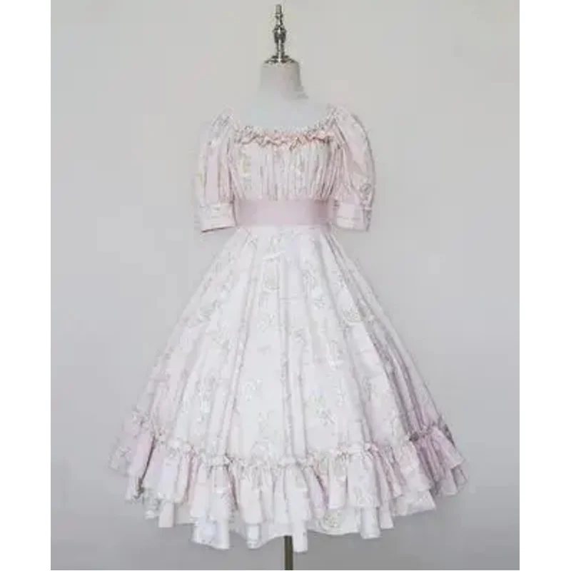 Vestido Lolita JSK para mulheres, coelho e poema de amor, doce lindo vestido francês, OP Cosplay, vestidos de mangas curtas para meninas, gótico