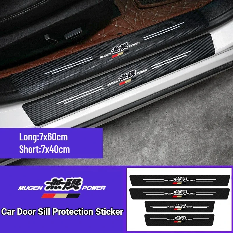 JDM Car Door Sill Protection Sticker Carbon Fiber Decorative Strip  for Honda Mugen Power Accord Civic Vezel Crv City Jazz Hrv