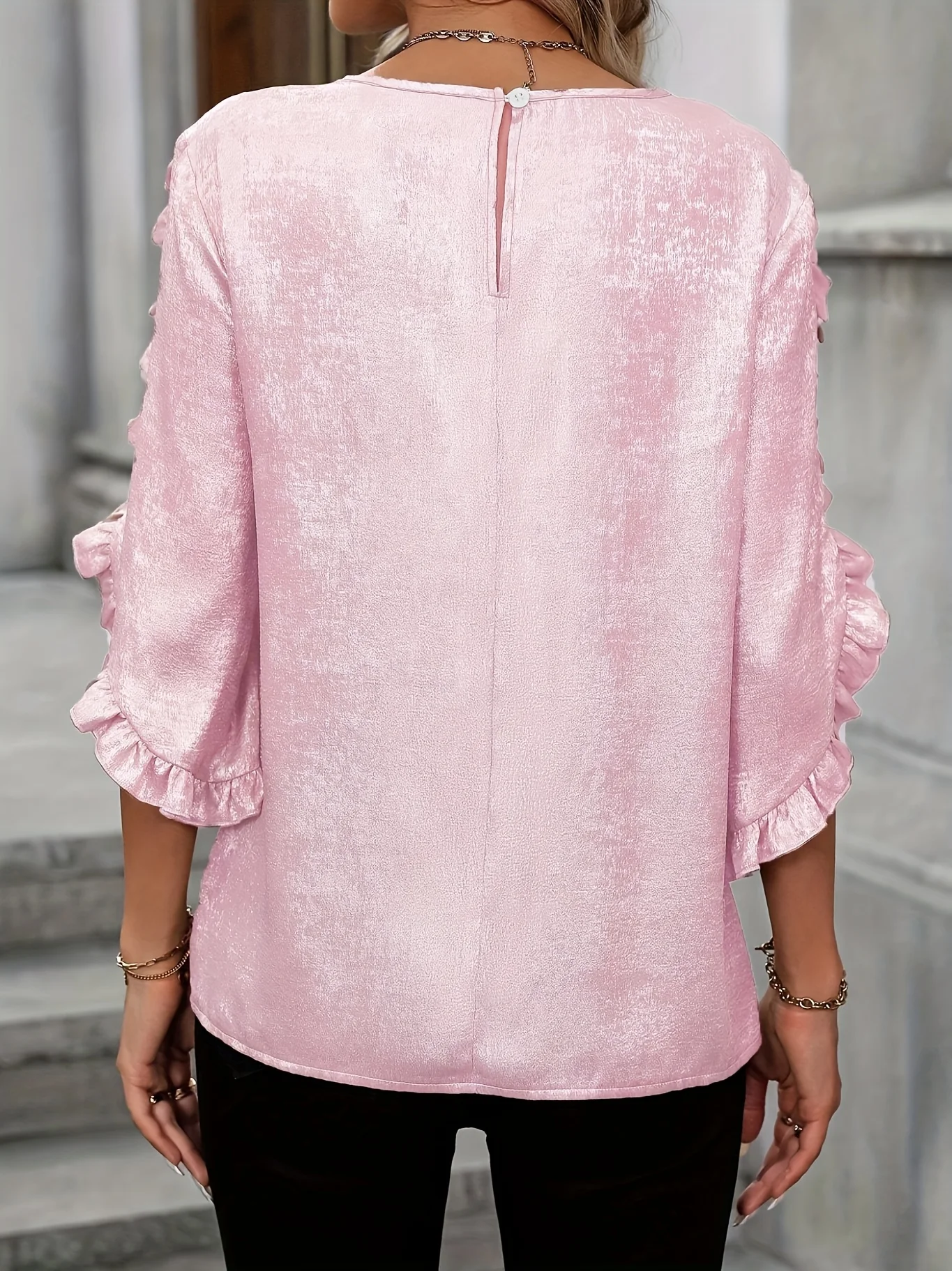 قميص نسائي كاجوال أنيق بلون سادة منسوج كبير