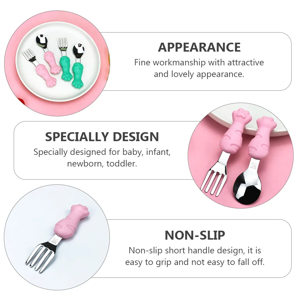 

Набор детских ложек и вилок для кормления из высококачественной нержавеющей стали, гладкая посуда для обучения самостоятельному приему пищи