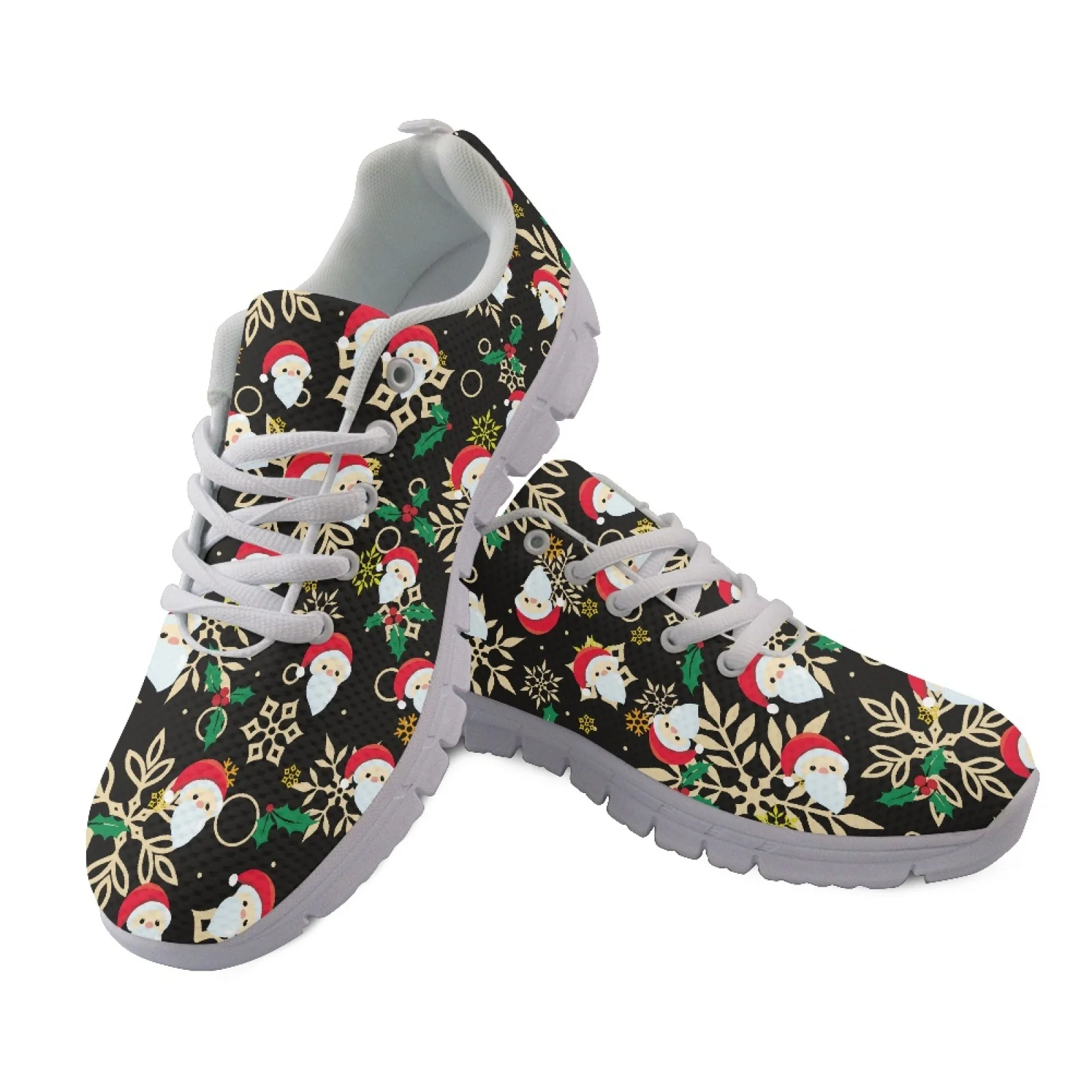 Coloranimal Santa Snowflakes Women's Sports Shoe Soft Breathable Women Sneakers for Hiking