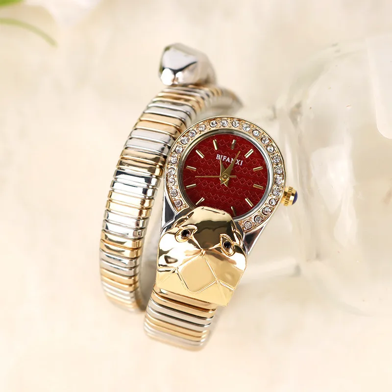 Snake quartz watch fashion Joker exquisite diamond bracelet open watch ladies watch