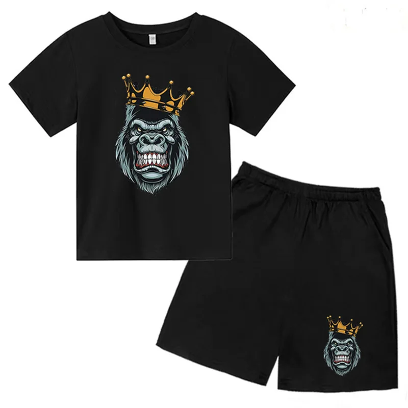 

Kids Summer Short Sleeve T-shirt Boys Girls Toddlers 3-12Y Animal Gorilla Top+ Shorts 2P Cute Fun Pretty Girl Clothes Casual Set